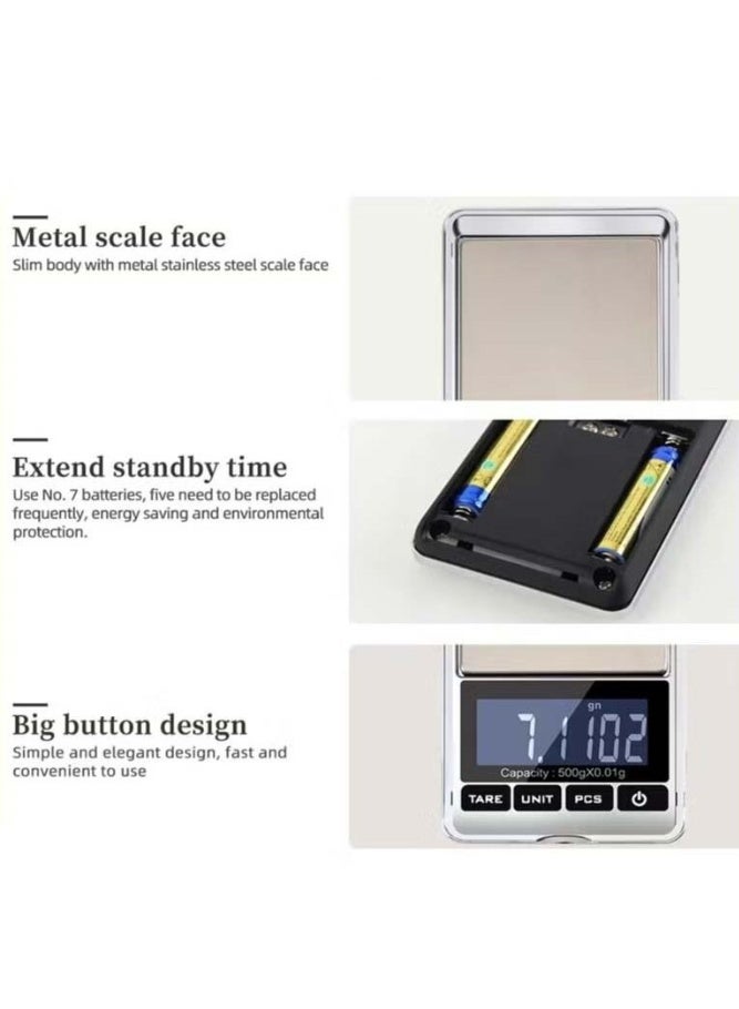 PULUZ 500g High Precision Mini Digital Pocket Jewelry Gold Scale, 0.01g/0.001oz Portable Electronic Weighing Gram Scale, Stainless Steel Platform Tare Auto Off - Image 2