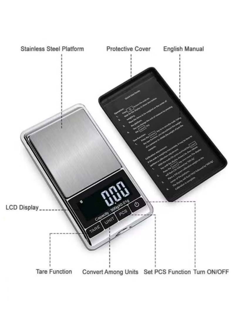 PULUZ 500g High Precision Mini Digital Pocket Jewelry Gold Scale, 0.01g/0.001oz Portable Electronic Weighing Gram Scale, Stainless Steel Platform Tare Auto Off - Image 4