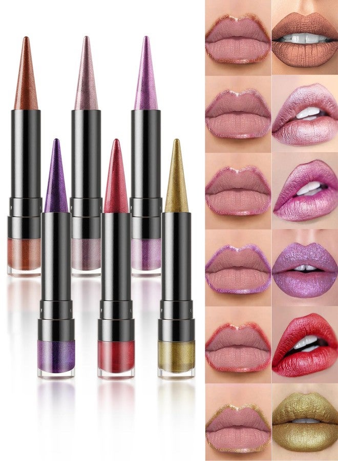 YOUNG VISION Shimmering Metallic Lipstick Set - 6-Piece Copper and Shimmer Lip Liner Color Collection, Long-lasting Bold Shine, Smooth Texture for Sculpted Lips - Image 1
