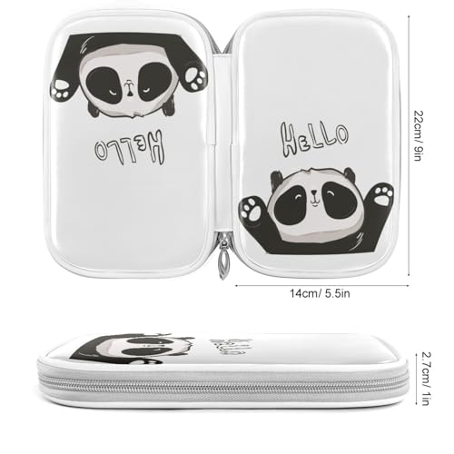 ZZKKO Cute Cartoon Panda Hello Pencil Bag Case Zipper Pencil Holder Organizer Stationary Pen Bag Cosmetic Makeup Bag Pouch Purse for School Office Supplies White - Image 2