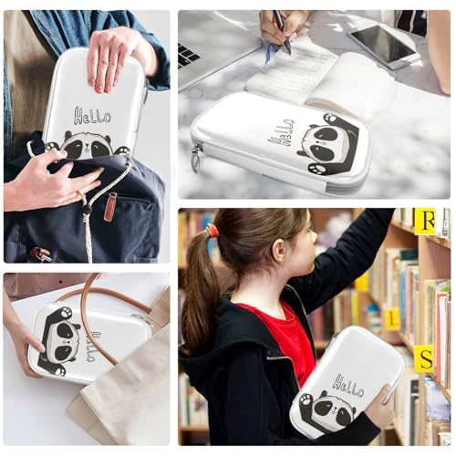 ZZKKO Cute Cartoon Panda Hello Pencil Bag Case Zipper Pencil Holder Organizer Stationary Pen Bag Cosmetic Makeup Bag Pouch Purse for School Office Supplies White - Image 4