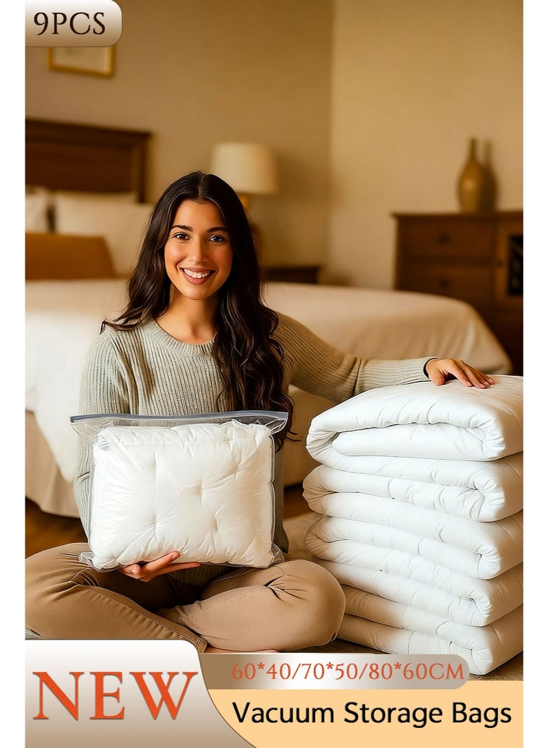 9-Pack Vacuum Storage Bags, 3-Size Set (60x40cm, 70x50cm, 80x60cm) - Space Saver Compression Bags for Clothes & Bedding - Image 1