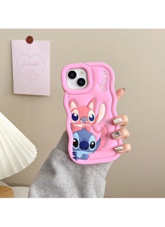 Generic Lilo and Stitch Cartoon 3D Wavy Soft Silicone Phone Case for Iphone 14 Pro Max (Pink)  - Image 2
