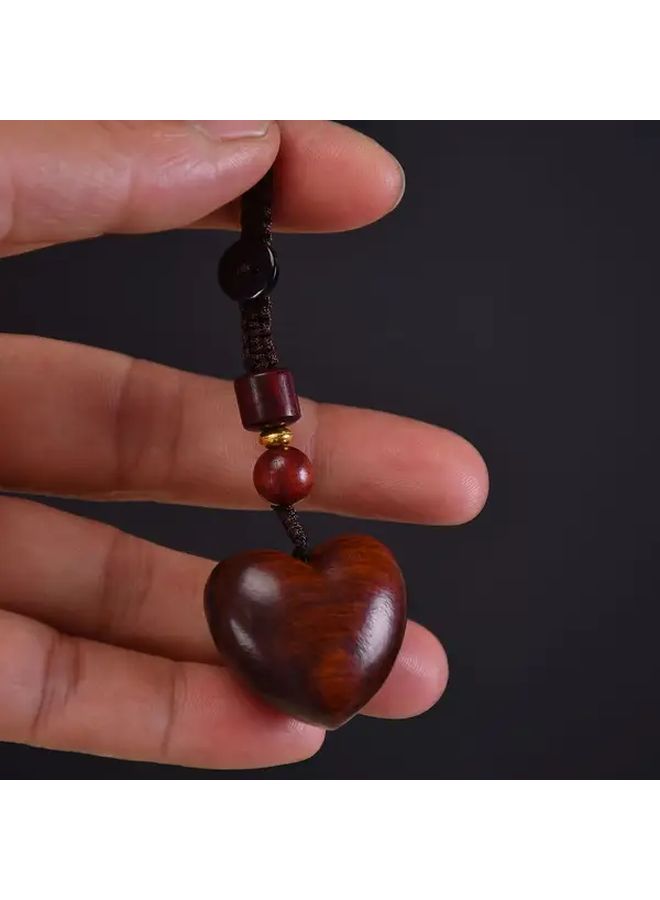 قلادة مفتاح خشب الصندل على شكل قلب يدوية الصنع مع خرز ذهبي قلادة حب رومانسية - Image 4
