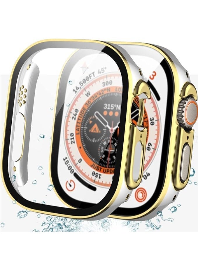 Waterproof Case 49mm for Apple Watch Ultra Waterproof HD Screen Protector Bumper Stylish Dual Color Full Protection Cover for Apple Watch 49mm Band Accessories (White&Gold) - Image 1