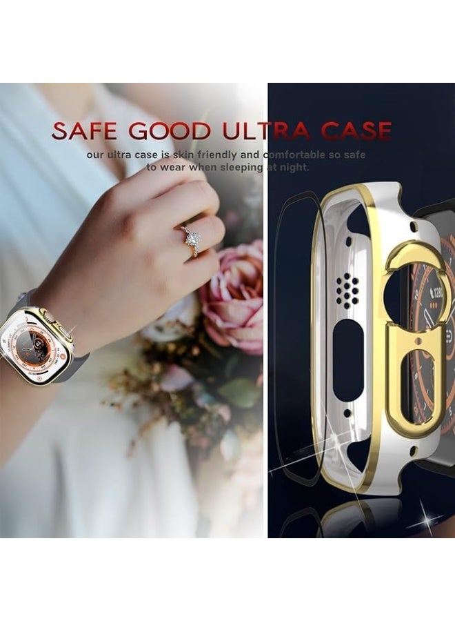 Waterproof Case 49mm for Apple Watch Ultra Waterproof HD Screen Protector Bumper Stylish Dual Color Full Protection Cover for Apple Watch 49mm Band Accessories (White&Gold) - Image 4