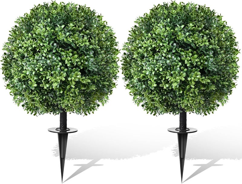 FAJUNZH Artificial Topiary Bushes for Outdoors with Spike, Boxwood Ball Fake Shrubs UV Resistant Faux Plants for Indoor Outdoor Fall Thanksgiving Halloween Decor (Artificial Topiary Boxwood Ball Tree) - Image 1