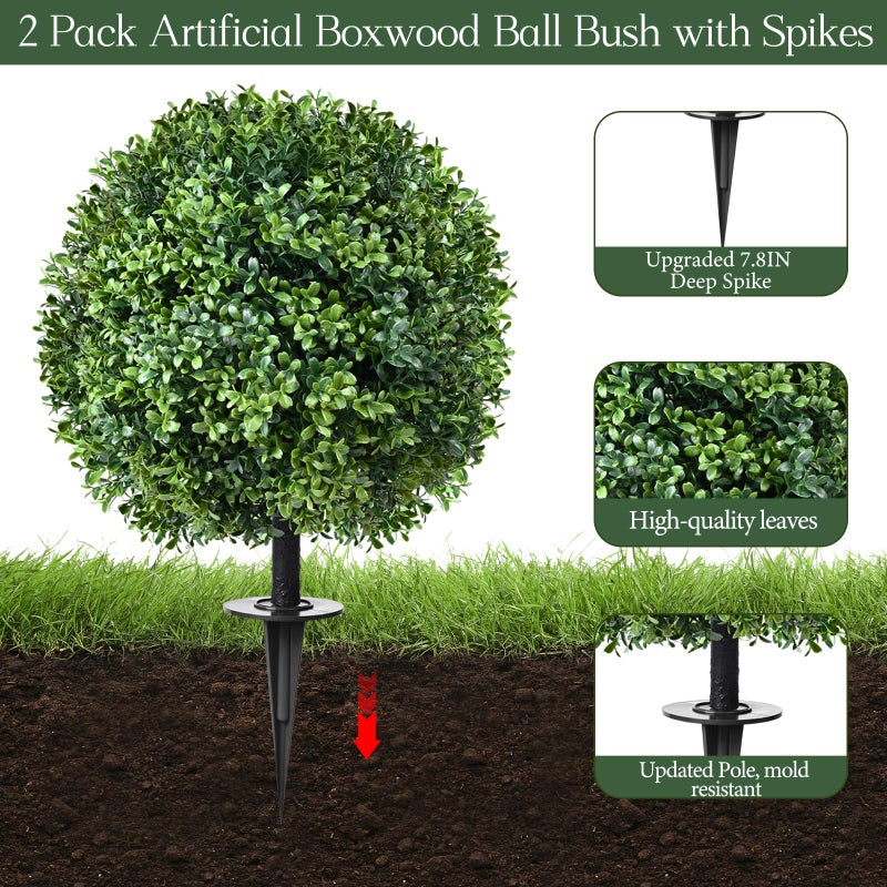 FAJUNZH Artificial Topiary Bushes for Outdoors with Spike, Boxwood Ball Fake Shrubs UV Resistant Faux Plants for Indoor Outdoor Fall Thanksgiving Halloween Decor (Artificial Topiary Boxwood Ball Tree) - Image 2