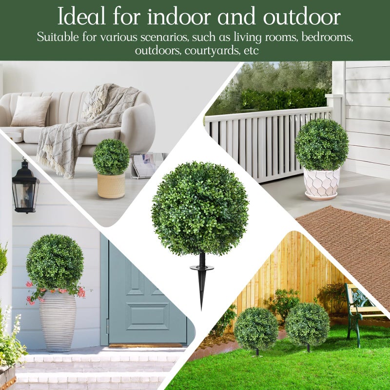 FAJUNZH Artificial Topiary Bushes for Outdoors with Spike, Boxwood Ball Fake Shrubs UV Resistant Faux Plants for Indoor Outdoor Fall Thanksgiving Halloween Decor (Artificial Topiary Boxwood Ball Tree) - Image 5