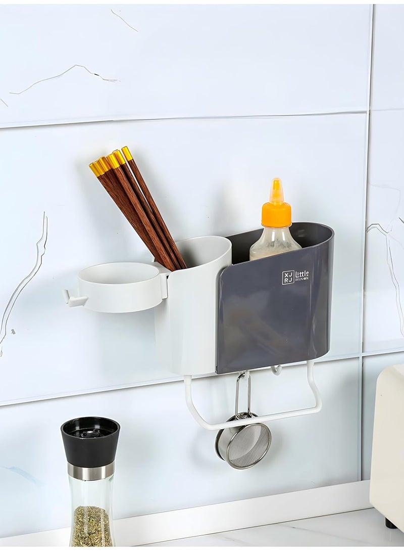 Jinila Wall Mounted Toothbrush Toothpest Holder with Hair Dryer Stand Towel Rack and Hanging Hook Bathroom Storage Organisation Pack of 1 Gray and Cream - Image 3