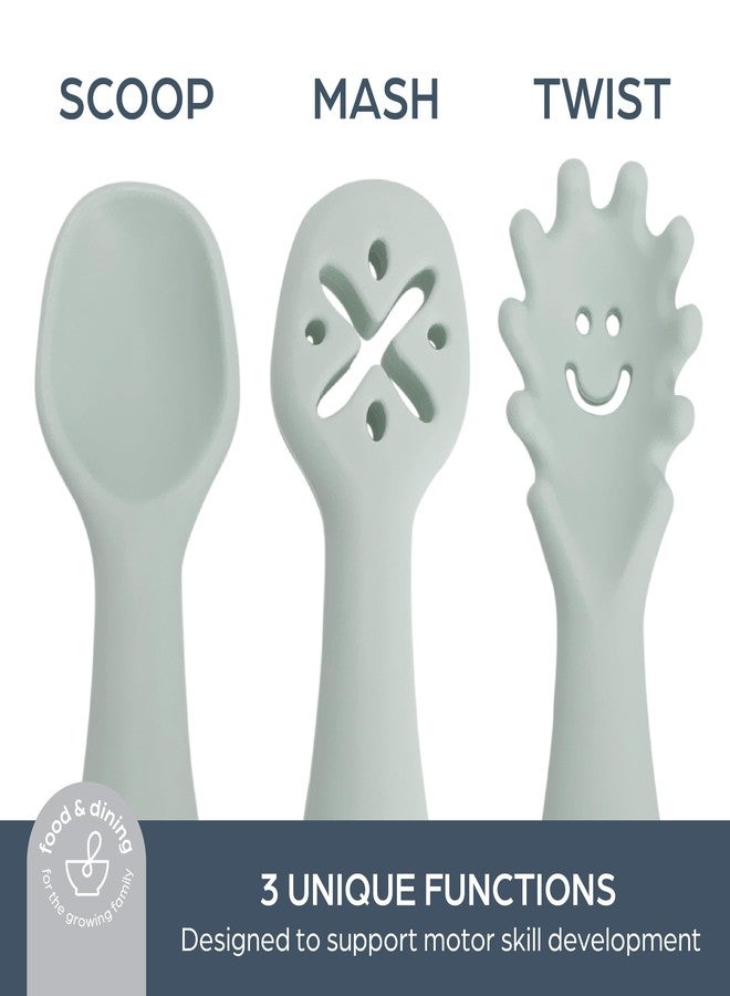 Dreambaby Scoop Mash and Twist Silicone Baby Spoon Set - 3 Stage Toddler Utensils for Baby Led Weaning - Soft Bite Training Spoons, Seafoam - Image 2