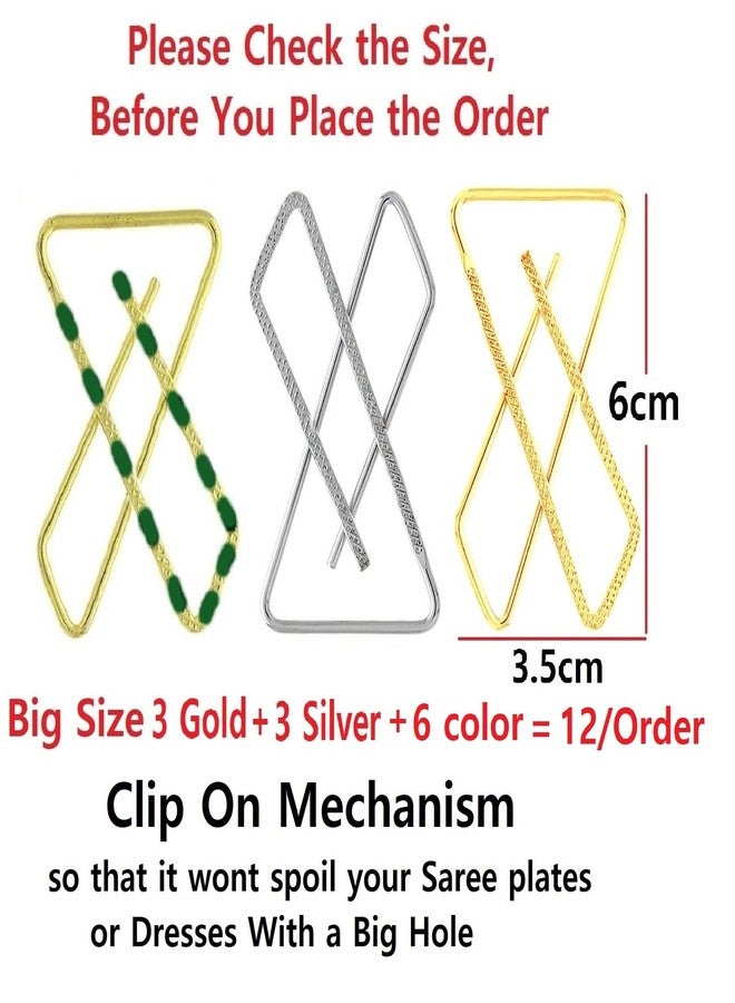 VAMA FASHIONS Gold plated Multicolour heavy safety saree brooch X pins clip on all colour Hijab pin for Women - Image 3