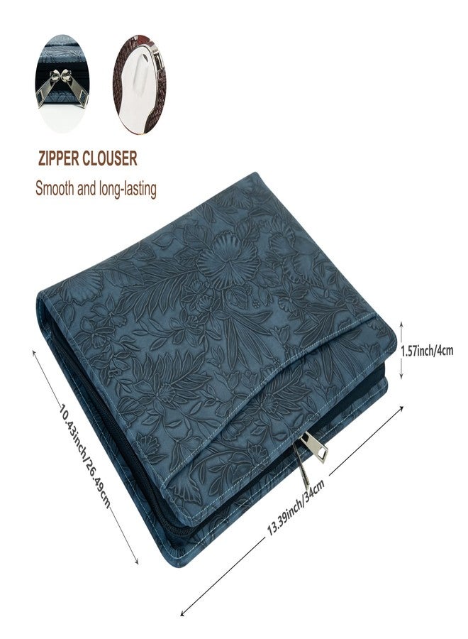 AZXCG Leather Padfolio Folio, Embossed PU Leather Portfolio with Zipper, Professional Business Document Organizer with A4/US Letter Writing Pad Holder, Gift for Woman/Men(Dark Blue) - Image 2