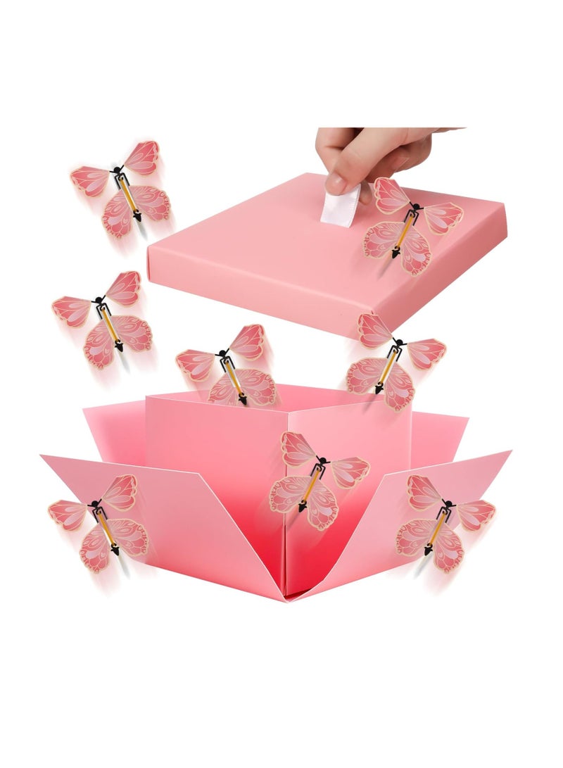general Flying Butterfly Surprise Box, Butterfly Birthday Box 8 Pieces Flying Butterfly Toys Birthday, Wedding, Anniversary (Pink) - Image 1