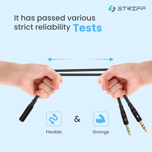 STRIFF TwinAudio 3.5mm Headphone Splitter for Computer 2 Male to 1 Female | Gold-Plated TRRS Audio Adapter | Supports Mic + Audio | Universal AUX Splitter for Mobile, Laptop, Tablet & PC - Black - Image 5