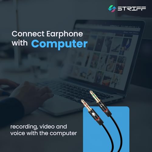 STRIFF TwinAudio 3.5mm Headphone Splitter for Computer 2 Male to 1 Female | Gold-Plated TRRS Audio Adapter | Supports Mic + Audio | Universal AUX Splitter for Mobile, Laptop, Tablet & PC - Black - Image 2