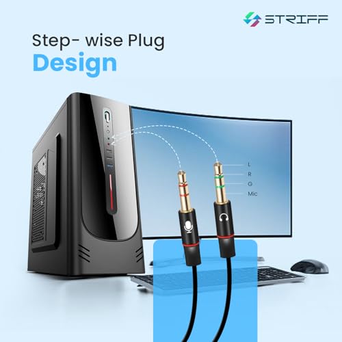 STRIFF TwinAudio 3.5mm Headphone Splitter for Computer 2 Male to 1 Female | Gold-Plated TRRS Audio Adapter | Supports Mic + Audio | Universal AUX Splitter for Mobile, Laptop, Tablet & PC - Black - Image 3