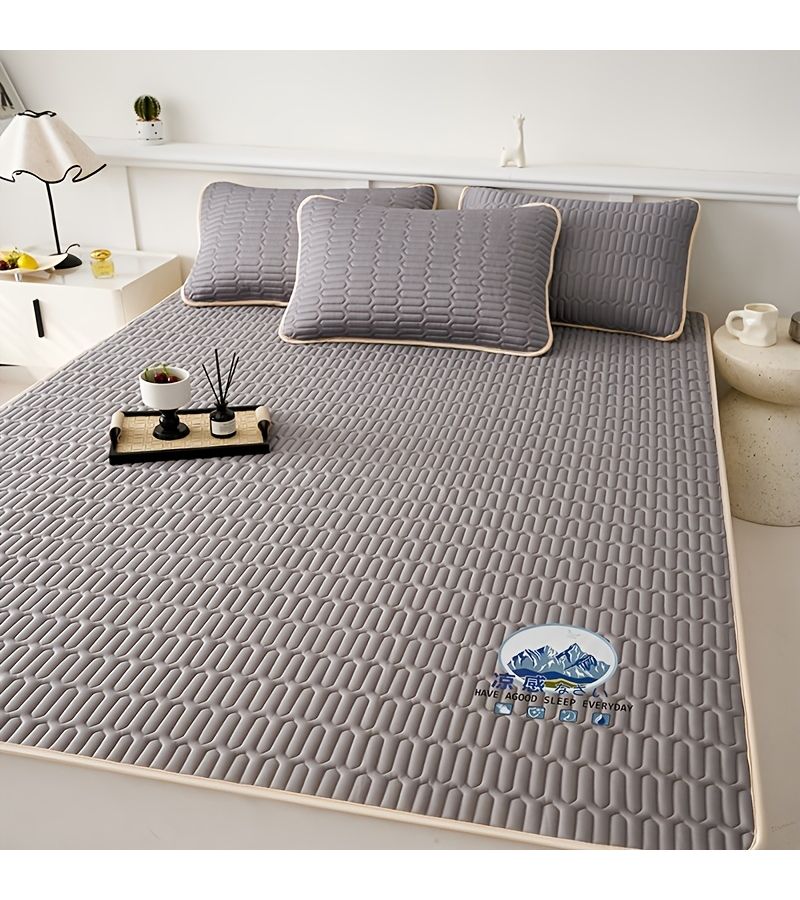 1 Piece Grey Latex Cooling Mat 39.37 by 78.74 Inches Ice Silky Fiber Fabric Summer Cooling Pad Soft Comfortable Skin Friendly Breathable Waffle Weave Long Lasting Cooling Mat for Wilderness Camping And Outdoor - Image 1