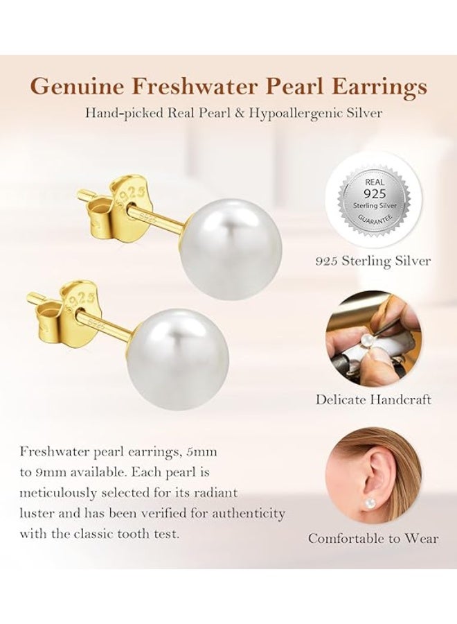 أقراط مرصعة باللؤلؤ الطبيعي من المياه العذبة مقاس 4 مم للنساء، أقراط مرصعة باللؤلؤ الطبيعي من الذهب عيار 18 قيراطًا، مضادة للحساسية، مع لؤلؤ أبيض دائري أصلي - Image 5