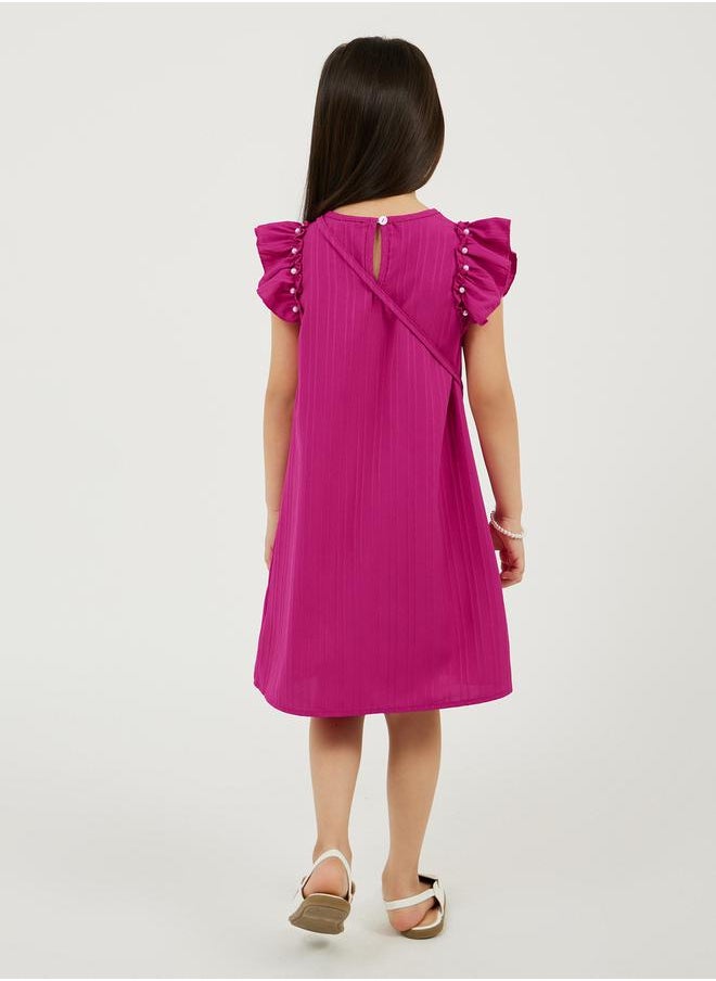 Styli Textured Knit Faux Pearl Detail Dress with Bag  - Image 4