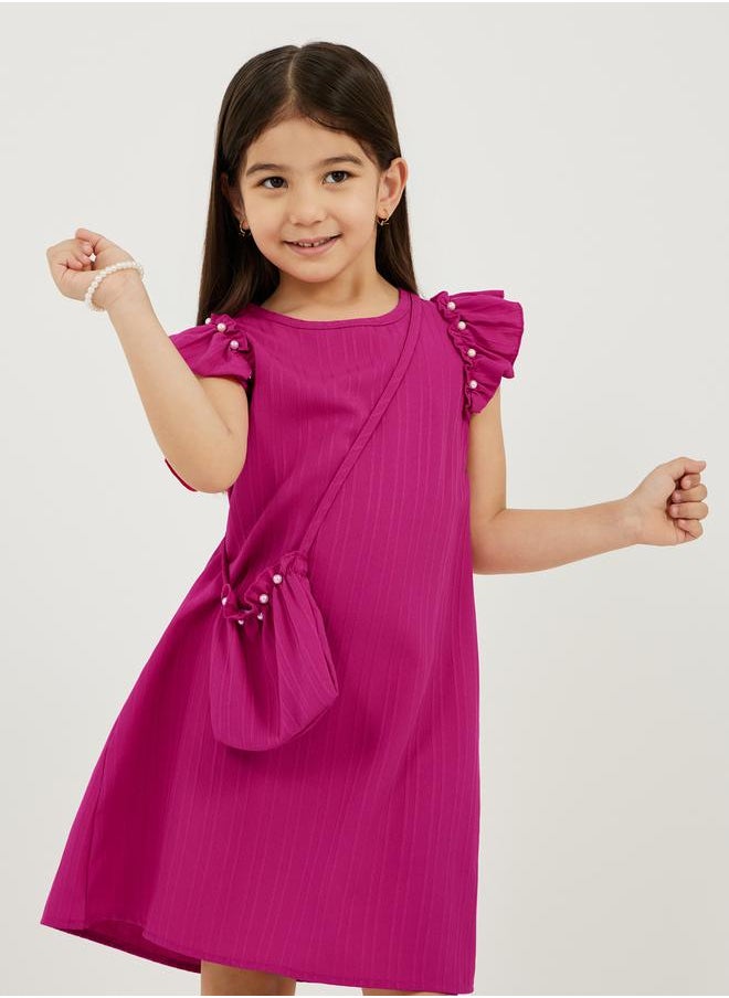 Styli Textured Knit Faux Pearl Detail Dress with Bag  - Image 1