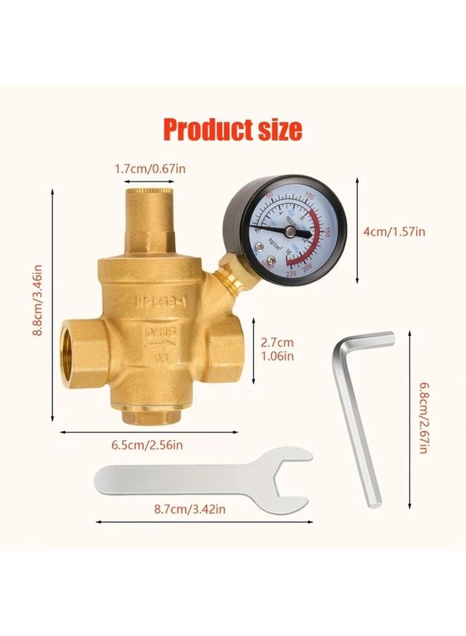 Brass Decompression Valve DN15 1 2 Inch Water Pressure Regulator With Gauge - Image 3