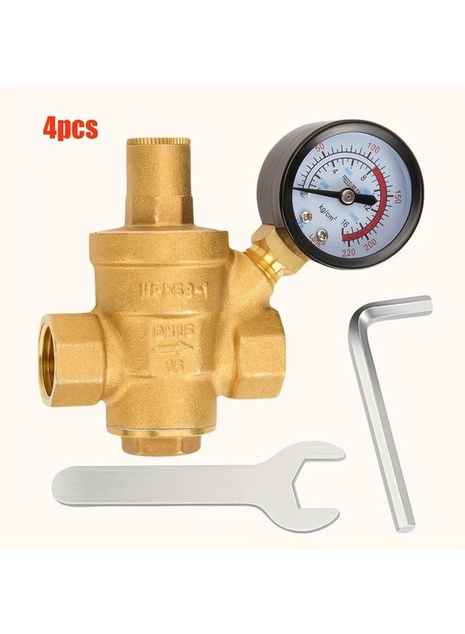 Brass Decompression Valve DN15 1 2 Inch Water Pressure Regulator With Gauge - Image 1