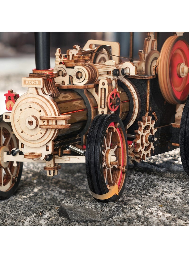 روكر نموذج محرك بخاري لسيارة كهربائية عتيقة ثلاثية الأبعاد، ألغاز تجميع خشبية ميكانيكية للمركبة - Image 2