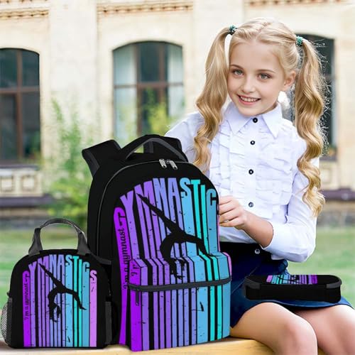 NICEFORNICE Kids Backpack with Lunch Box Set of 3 Gymnastic School Backpacks Matching Combo for Girls Aesthetic Black Bookbag and Pencil Case Bundle - Image 3