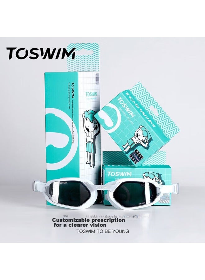 Toswim Myopia Swimming Goggles For Men And Women, High-definition Anti-fog Waterproof Left And Right Eye Prescription Swim Gl, Single Lens With Black Frame, Blue Coating, 200 Degrees - Image 4