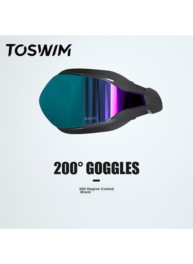 Toswim Myopia Swimming Goggles For Men And Women, High-definition Anti-fog Waterproof Left And Right Eye Prescription Swim Gl, Single Lens With Black Frame, Blue Coating, 200 Degrees - Image 1