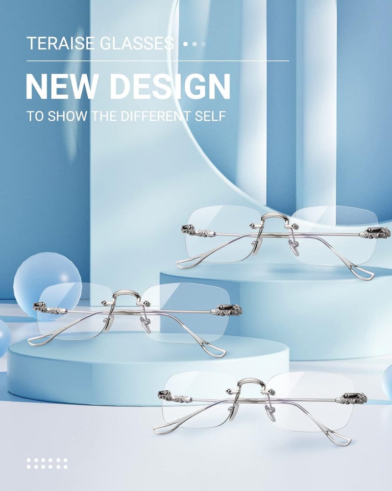 TERAISE 3Packs Frameless Metal Reading Glasses for Men/Women Blue Light Blocking -Rimless Fashion Comfortable Computer Eyeglasses - Image 2