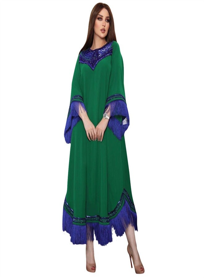 Loquat Tassel Sequin Dres Jalabiya  Musilms Green  - Image 1