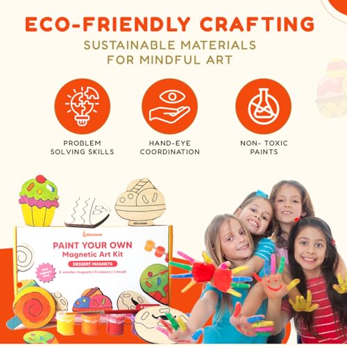Shumee Wooden Dessert Themed Magnetic Art Kit | 6 Wooden Magnets, 6 Colours & 1 Brush | (3 Years+) | Kids Arts and Crafts Toy Montessori Paint Set | DIY Magnet Painting Craft Kit | Gifts for Kids - Image 3
