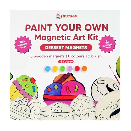 Shumee Wooden Dessert Themed Magnetic Art Kit | 6 Wooden Magnets, 6 Colours & 1 Brush | (3 Years+) | Kids Arts and Crafts Toy Montessori Paint Set | DIY Magnet Painting Craft Kit | Gifts for Kids - Image 1