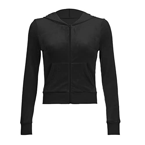 HBER Women's 2 Piece Velour Tracksuit Set Solid Color Long Sleeve Zipper Cropped Jacket and Sweatpants Y2K Sweatsuit Set - Image 3