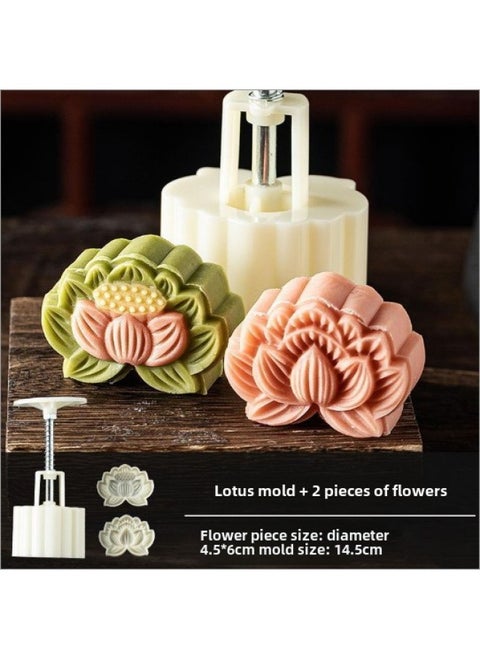 Osmanthus Mooncake Mold Style 2024 Pressing Ice Skin Hand Pressing Household Mung Bean Cake Flow Heart Mid-Autumn Chinese Style Cherry Blossoms-color:Lotus 50g 2 Pieces