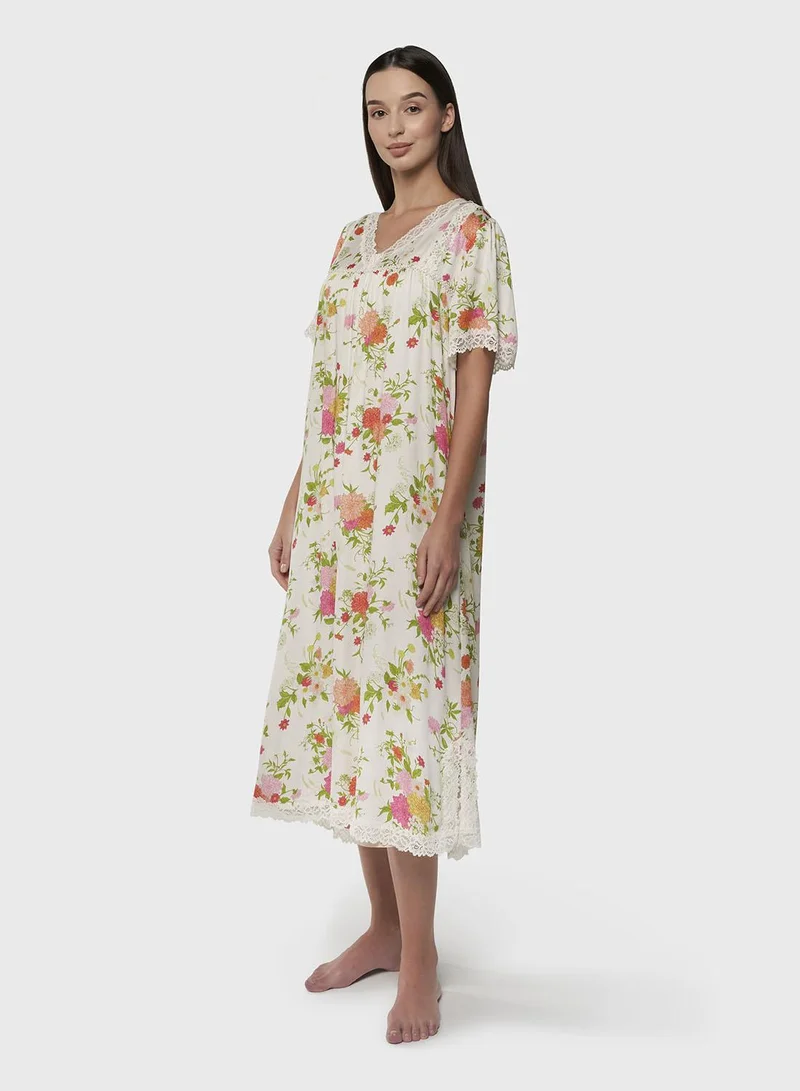 Kashkha  Gardenia Floral Print Viscose Mini Nightwear Dress (CNH472) for Women | Best Price UAE