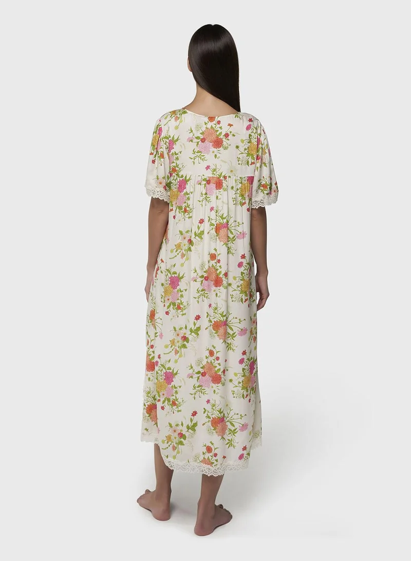 Kashkha  Gardenia Floral Print Viscose Mini Nightwear Dress (CNH472) for Women | Best Price UAE
