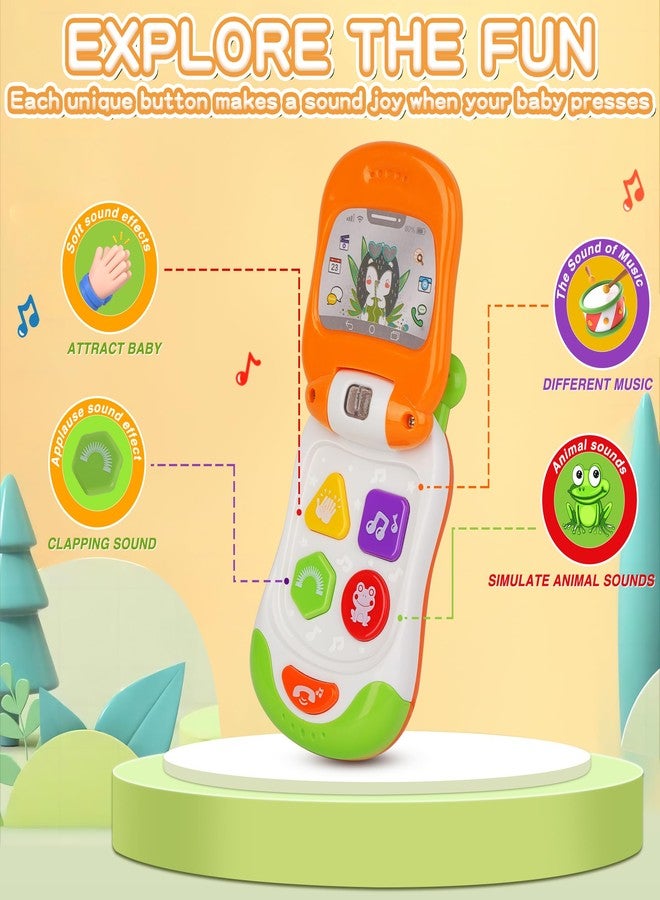 Caterbee Baby Cell Phone Toy with musicial and Light, Flip Phone Educational Toddler Toys (Orange) - Image 4