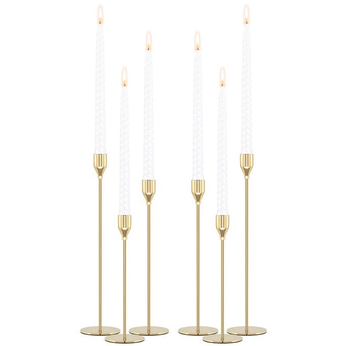 GOLD CANDLE HOLDERS CANDLESTICK HOLDERS FOR TAPER CANDLES SET OF 6 MODERN DECORATIVE CANDLE STICKS LONG HOLDER FOR TABLE CENTERPIECE WEDDING DINNING PARTY CANDLES ARE NOT INCLUDED