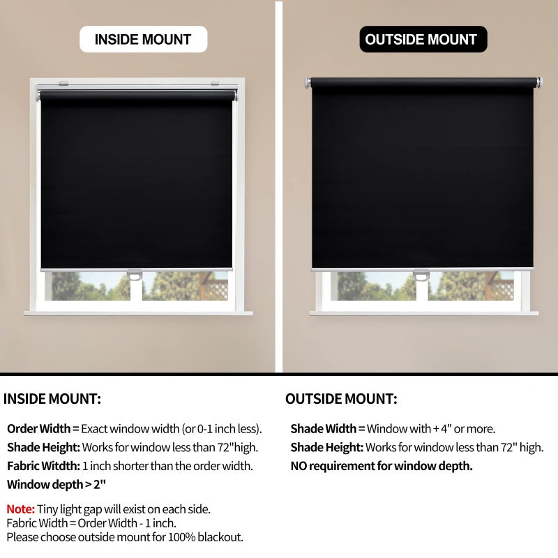Sunoff Blackout Roller Shades Blinds Cordless for Windows Pull Down Room Darkening Door Blinds with Thermal Insulated Easy to Install for Living Room,Bedroom,Home,Office Bathroom Black 23" W x 72" H - Image 3