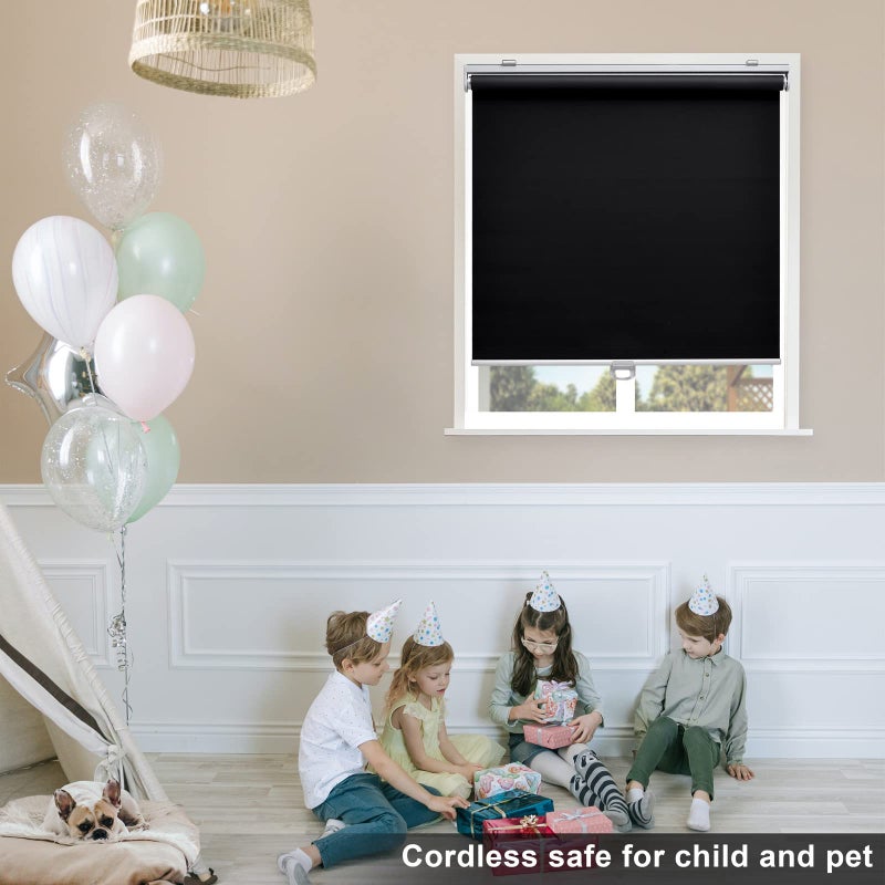 Sunoff Blackout Roller Shades Blinds Cordless for Windows Pull Down Room Darkening Door Blinds with Thermal Insulated Easy to Install for Living Room,Bedroom,Home,Office Bathroom Black 23" W x 72" H - Image 2