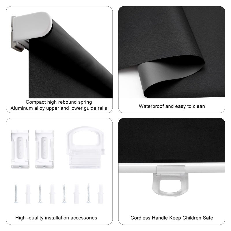 Sunoff Blackout Roller Shades Blinds Cordless for Windows Pull Down Room Darkening Door Blinds with Thermal Insulated Easy to Install for Living Room,Bedroom,Home,Office Bathroom Black 23" W x 72" H - Image 4