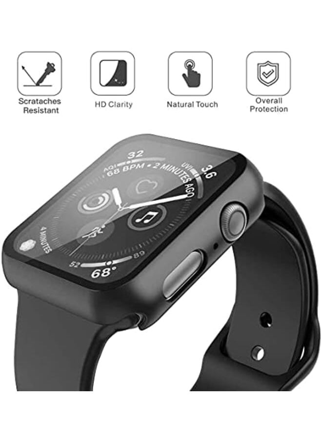 Z UO midi E عبوتان من الحافظة الصلبة للساعة Series 6 Se Series 5 Series 4 40 مم 2021 غطاء حماية شامل Iwatch Pc جديد مع واقي شاشة رفيع من الزجاج المقسى 44 مم 1 أسود + 1 شفاف  - Image 2