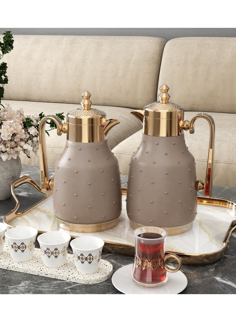 Refan Thermos set for Tea and Coffee Elegant and Modern Brown/Golden 1 L/0.5 L