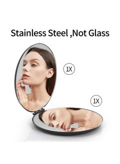 Dynippy Compact Mirror Stainless Steel 【Not Glass 】 Makeup Pocket Mirror For Purses Sturdy And Drop Resistant Small Portable Hand Mirror Double-Sided Mirror For Man Woman Girls (Black)  - Image 2