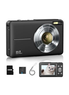 Generic Digital Camera, FHD 1080P Kids Camera, 44MP Point and Shoot Digital Cameras with 32GB Memory Card and Two Batteries, 16X Zoom , Lanyard, Compact Size Camera, Gift for Boys/Girls (Black)  - Image 1