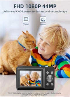 Generic Digital Camera, FHD 1080P Kids Camera, 44MP Point and Shoot Digital Cameras with 32GB Memory Card and Two Batteries, 16X Zoom , Lanyard, Compact Size Camera, Gift for Boys/Girls (Black)  - Image 2