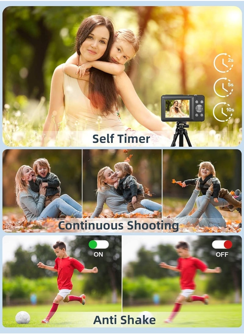 null - Digital Camera, FHD 1080P Kids Camera, 44MP Point and Shoot Digital Cameras with 32GB Memory Card and Two Batteries, 16X Zoom , Lanyard, Compact Size Camera, Gift for Boys/Girls (Black) - Image 1